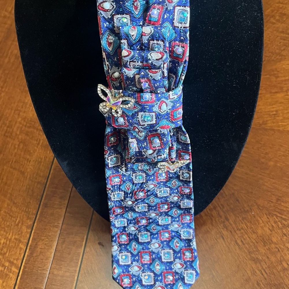 Adolfo Blue and Red Geometric Tie